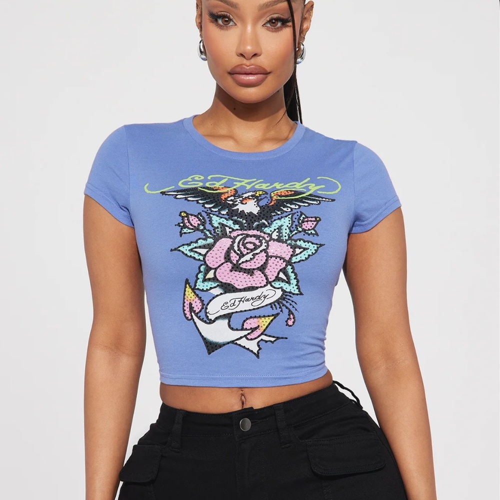 Ed Hardy Eagle Anchor Rhinestone Tee
